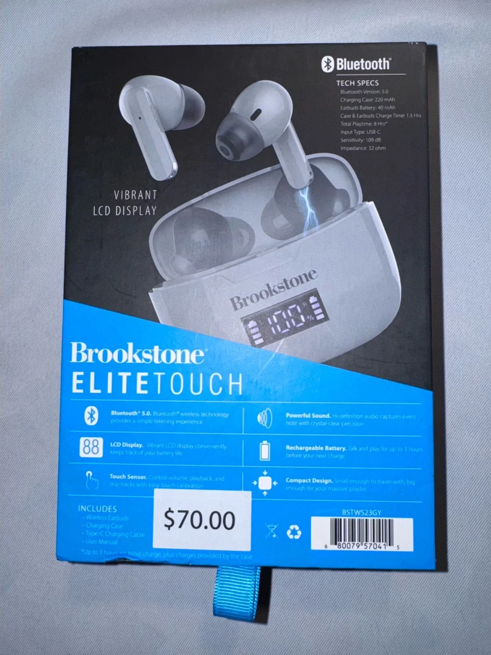Brookstone EliteTouch True Wireless Pro Earbuds in Grey, NEW in Sealed Box